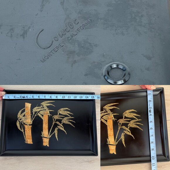 Vintage Couroc Monterey MCM Inlaid Brass Teak Wood Bamboo Rectangle Serving Tray - Picture 15 of 16